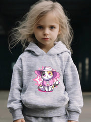 Cat Print 2pcs Girls Outfits For Sports Spring Fall Outdoor Gift