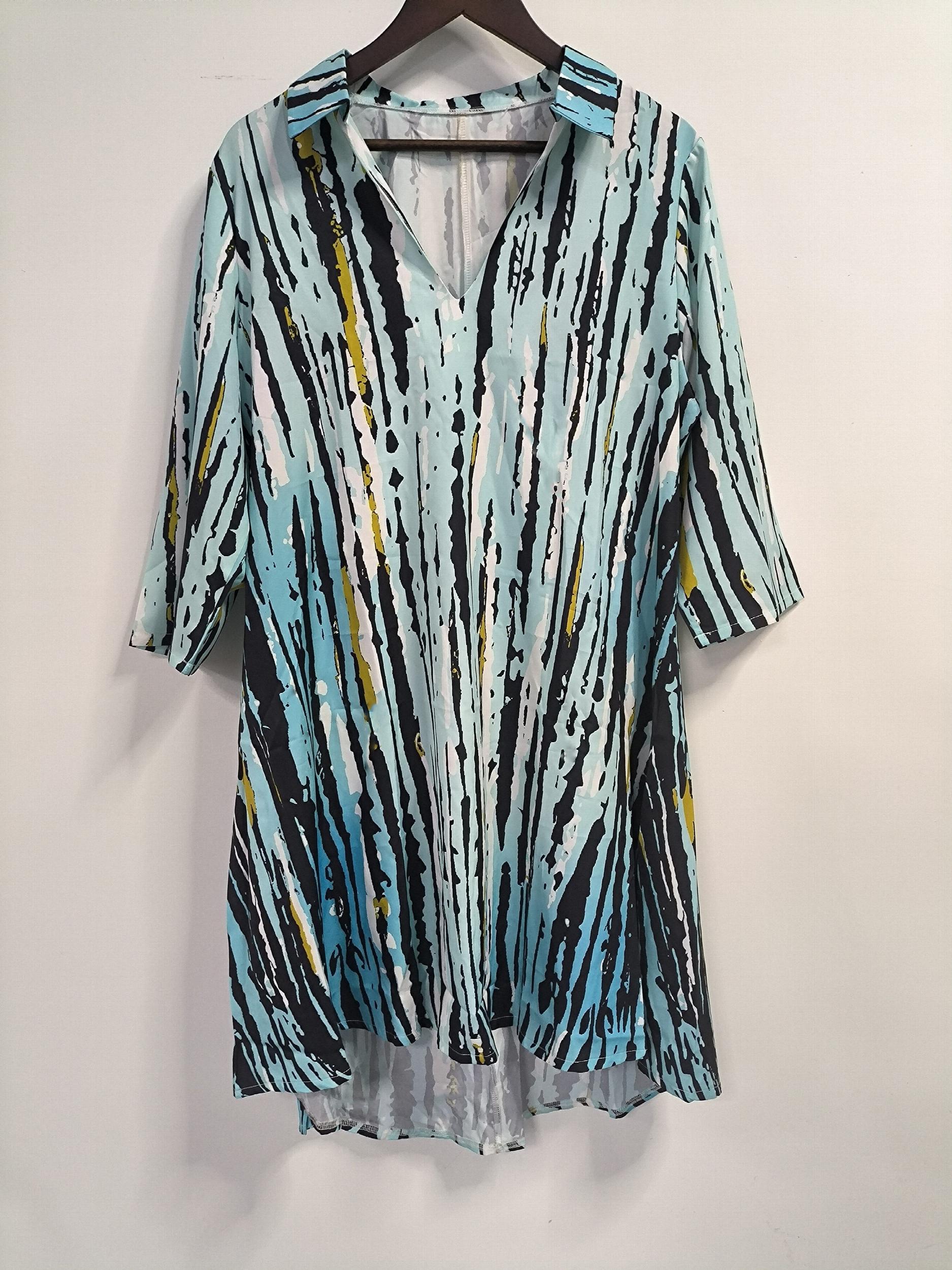  Boho Tie Dye Striped Half Sleeve Loose Dress