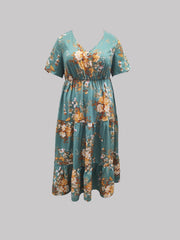 Floral Print Maxi Dress Short Sleeve