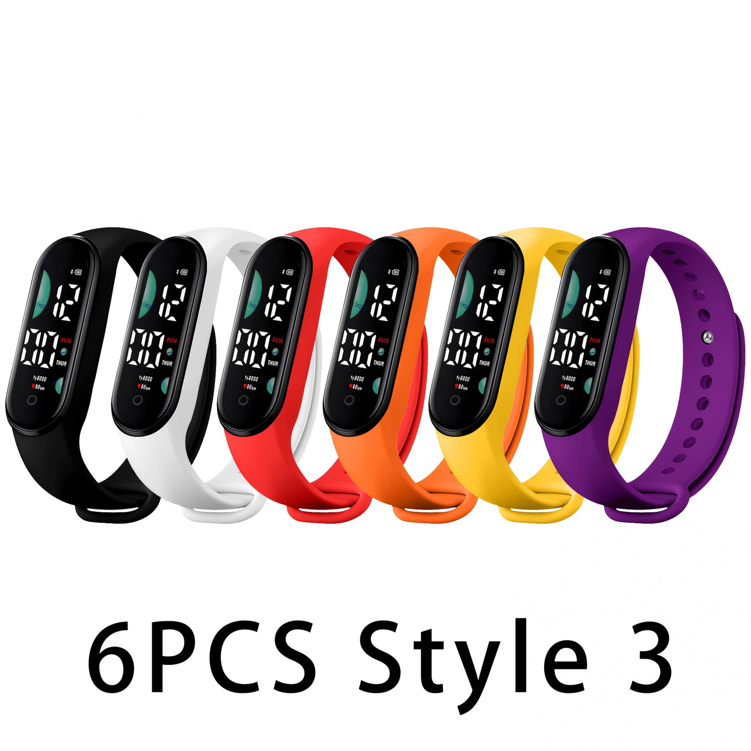 6pcs LED Sports Watch 24H Display Durable PVC Strap for Kids