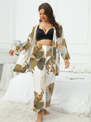  Floral Long Sleeve Robe & Pants Set