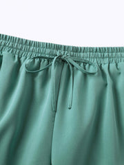  Solid Wide Leg Trousers with Side Tie Split