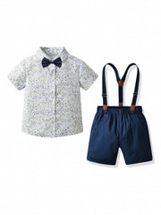 Baby Toddler Boy Floral Shirt Bowtie Suspender Pants Outfit