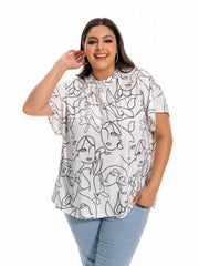  Abstract Print Mock Neck T-shirt