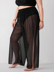 Women's Plus Size Semi Sheer Split Mesh Cover Up Pants