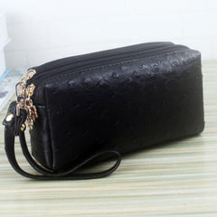 Ostrich Pattern PU Leather Women Clutch Bag Cosmetic Bag Makeup Bag