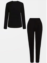  Solid Long Sleeve Top & Leggings Set