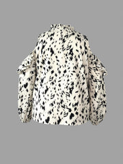  Leopard Print Ruffle Trim Cold Shoulder Blouse