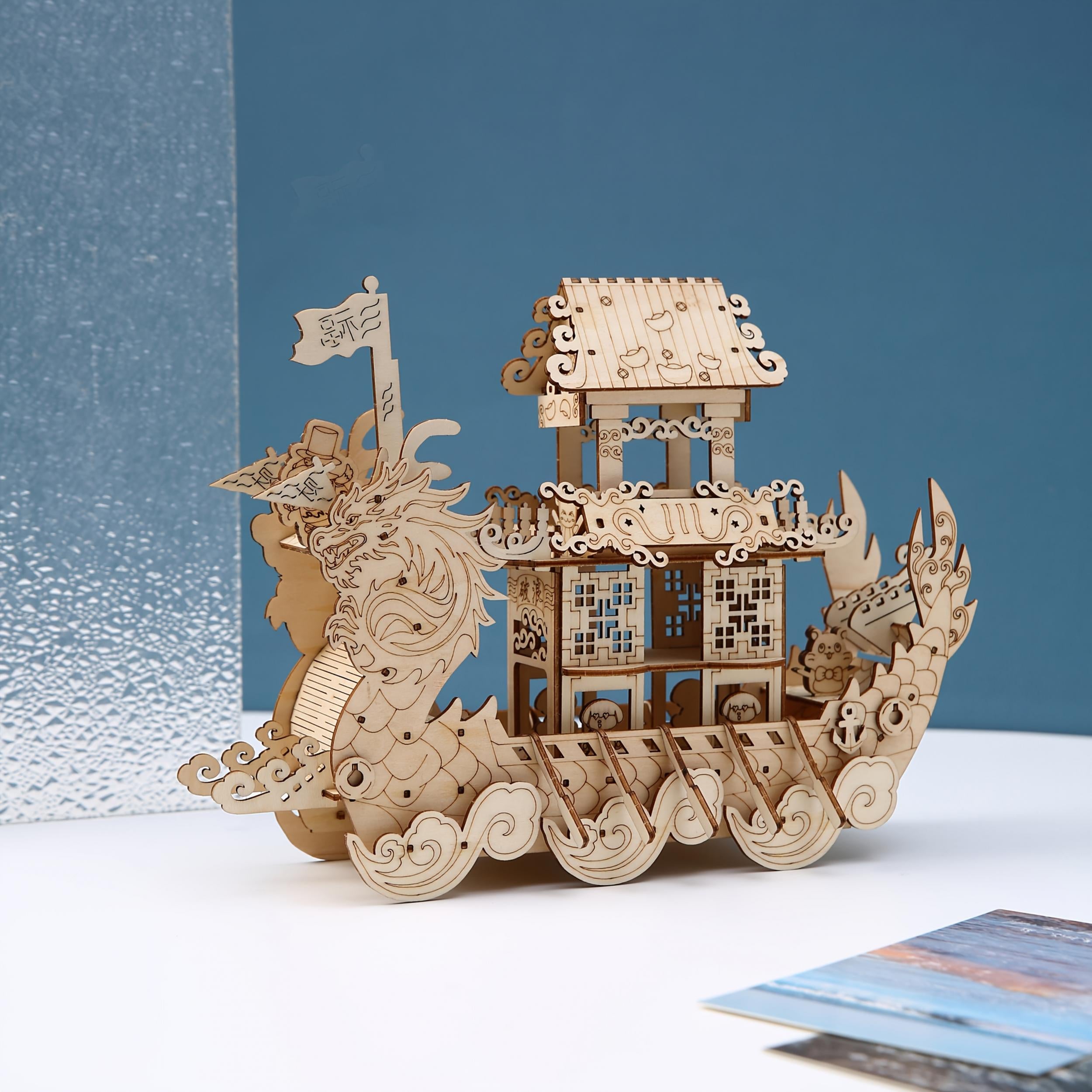 DIY 3D Wooden Puzzle Model Chinese Dragon Boat Educational Heritage