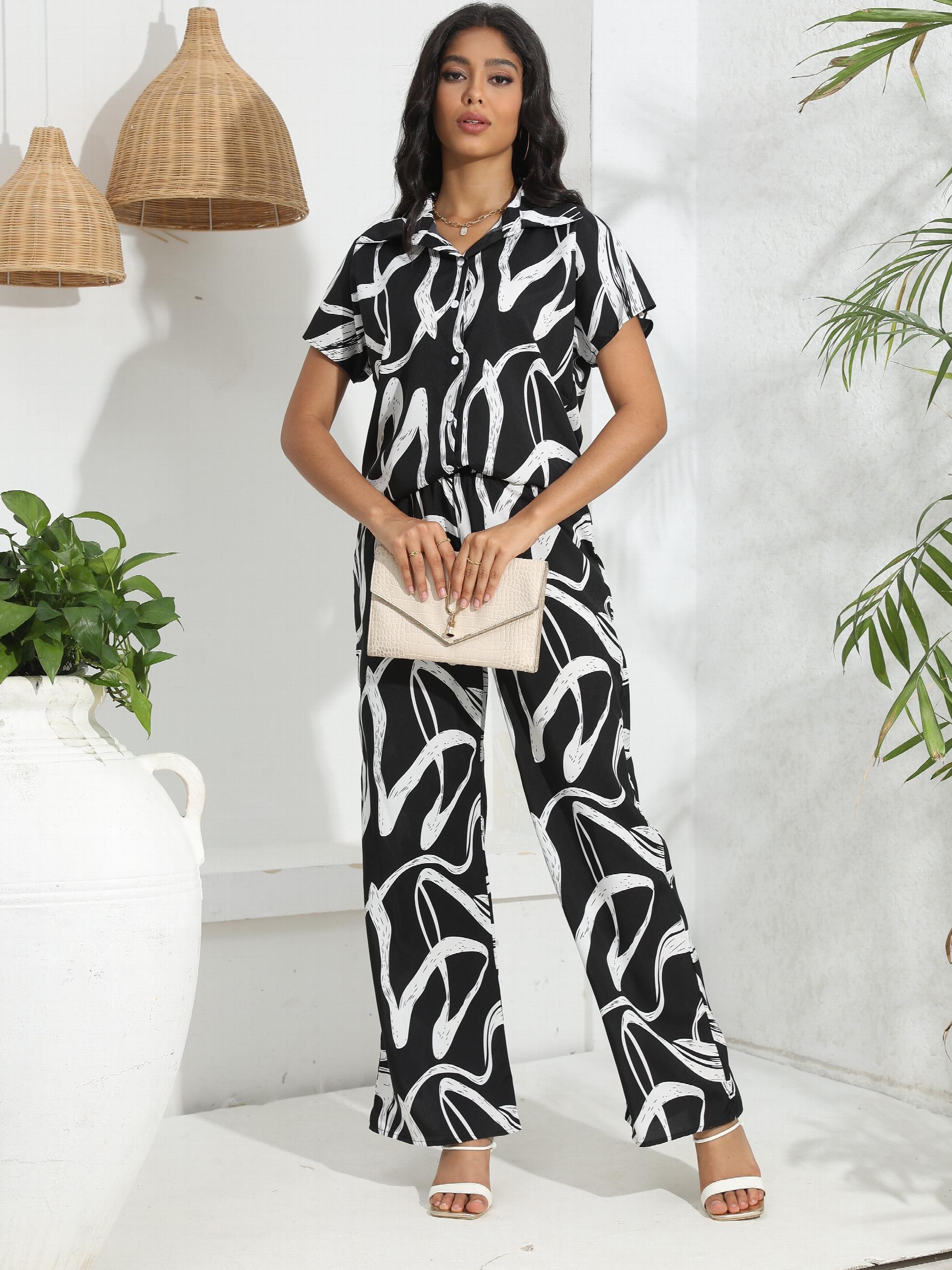 Abstract Print Two Piece Set Casual Outfit