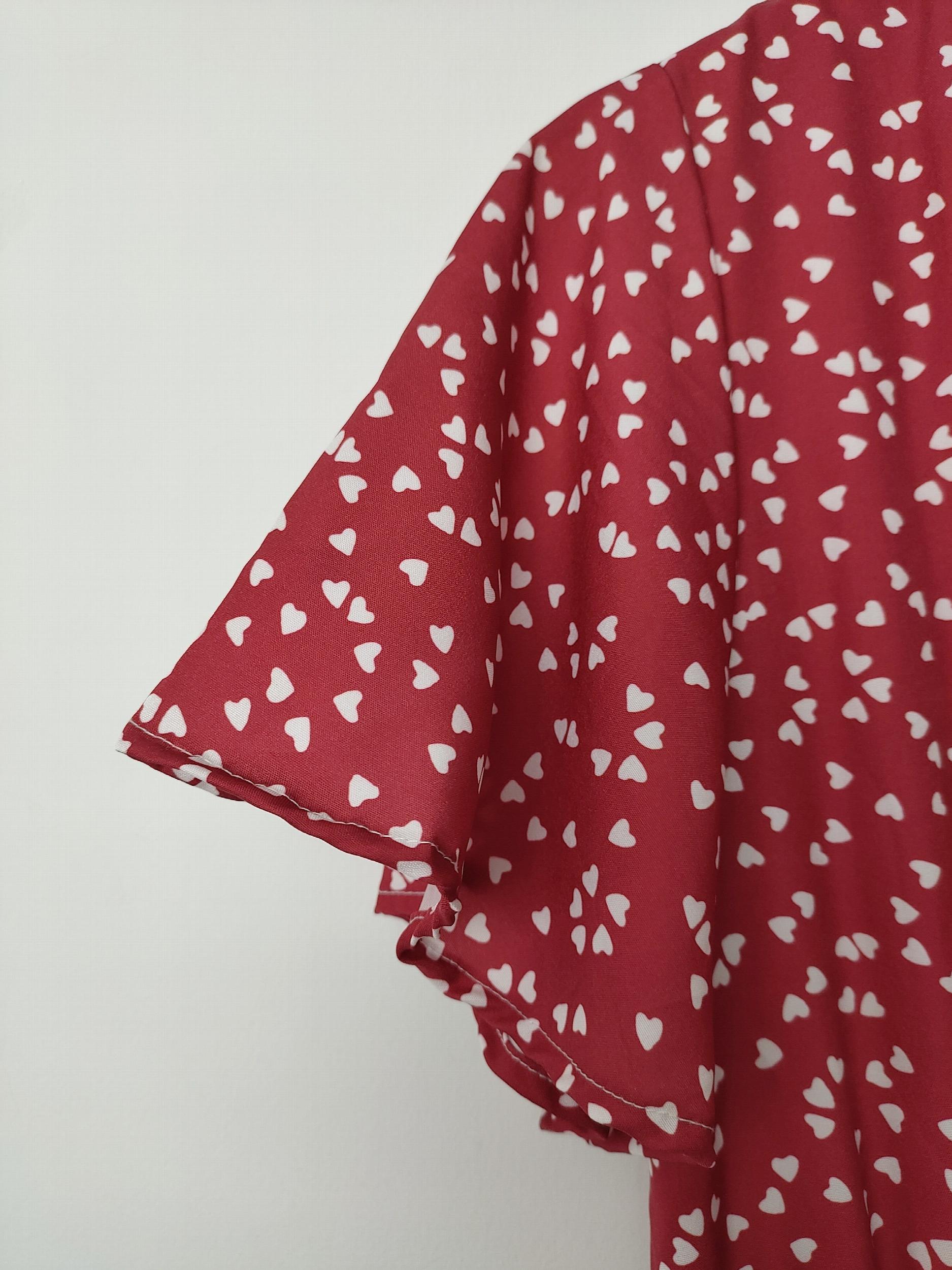  Heart Print Bell Sleeve Smock Dress