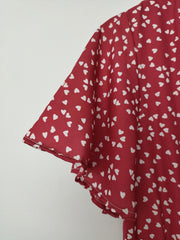  Heart Print Bell Sleeve Smock Dress