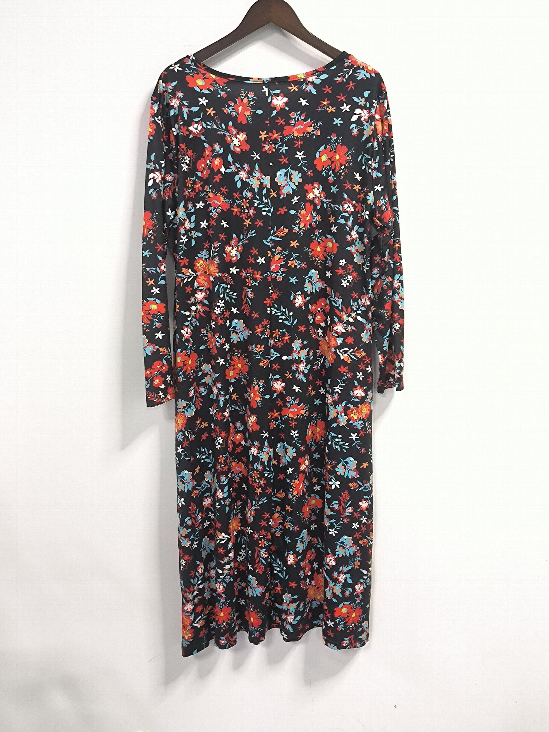 Floral Print Long Sleeve Notched Neck Plus Size Casual Dress