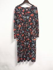 Floral Print Long Sleeve Notched Neck Plus Size Casual Dress