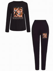  Cartoon Figure Top & Leggings Set Plus Casual 2PC