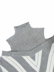  Geometric Print Cold Shoulder Sweater