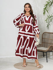  Graffiti Print Lantern Sleeve Maxi Dress