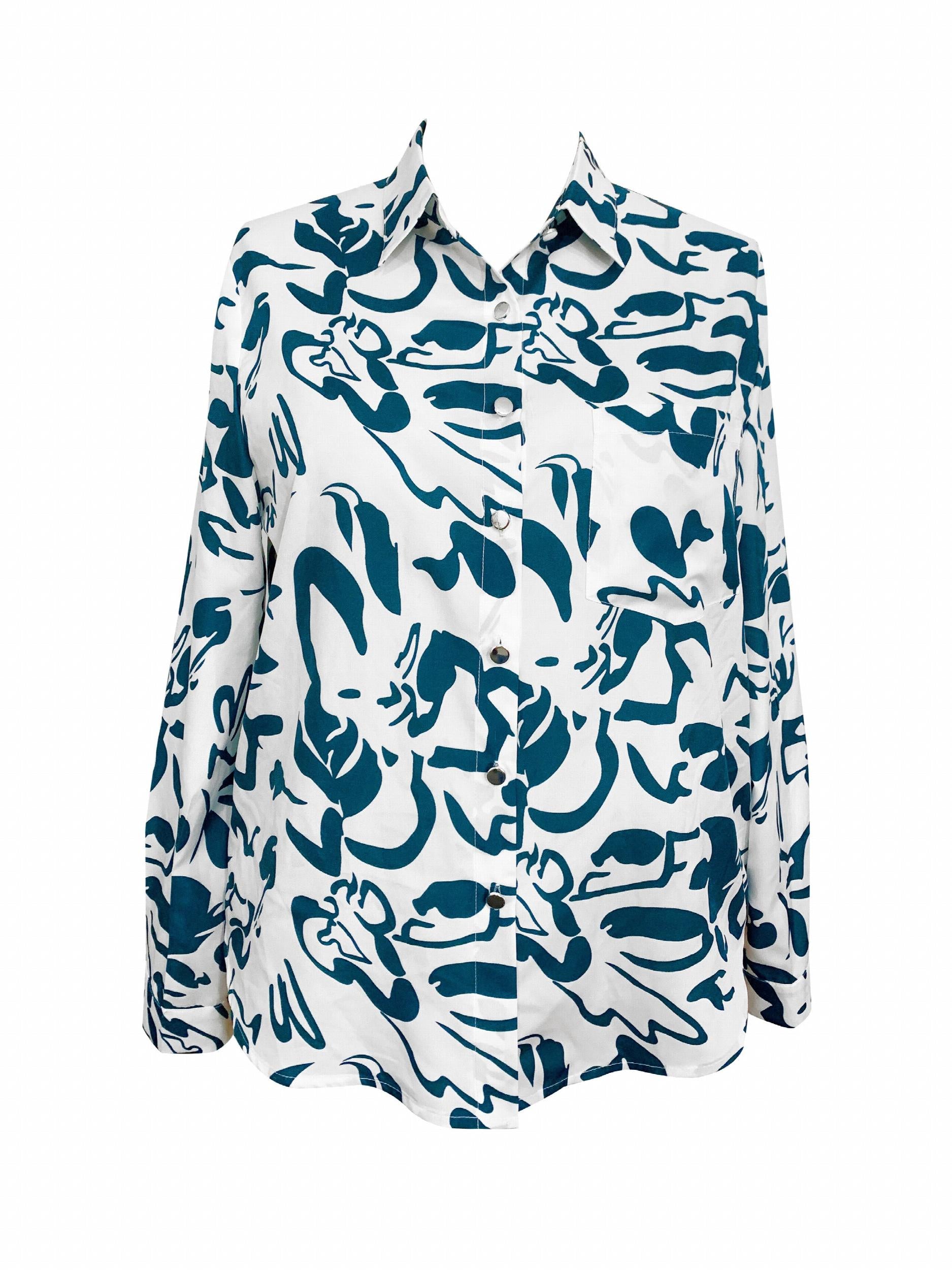 Plus Size Casual Blouse Women's Plus Print Long Sleeve Button Up Shirt