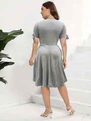  Lace Trim Button Decor Short Sleeve Dress