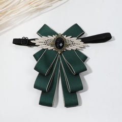 Crystal Decor Green Bow Tie Lace Wings Layer Bowknot Pre tied Neckties