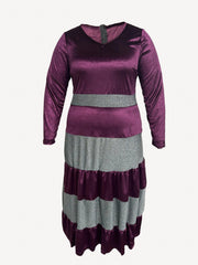  Glitter Colorblock V Neck Midi Dress