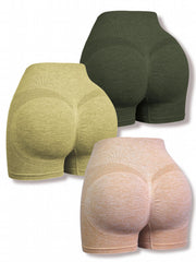 3pcs Women's Seamless Hip Lifting Yoga Sports Shorts Tummy Control
