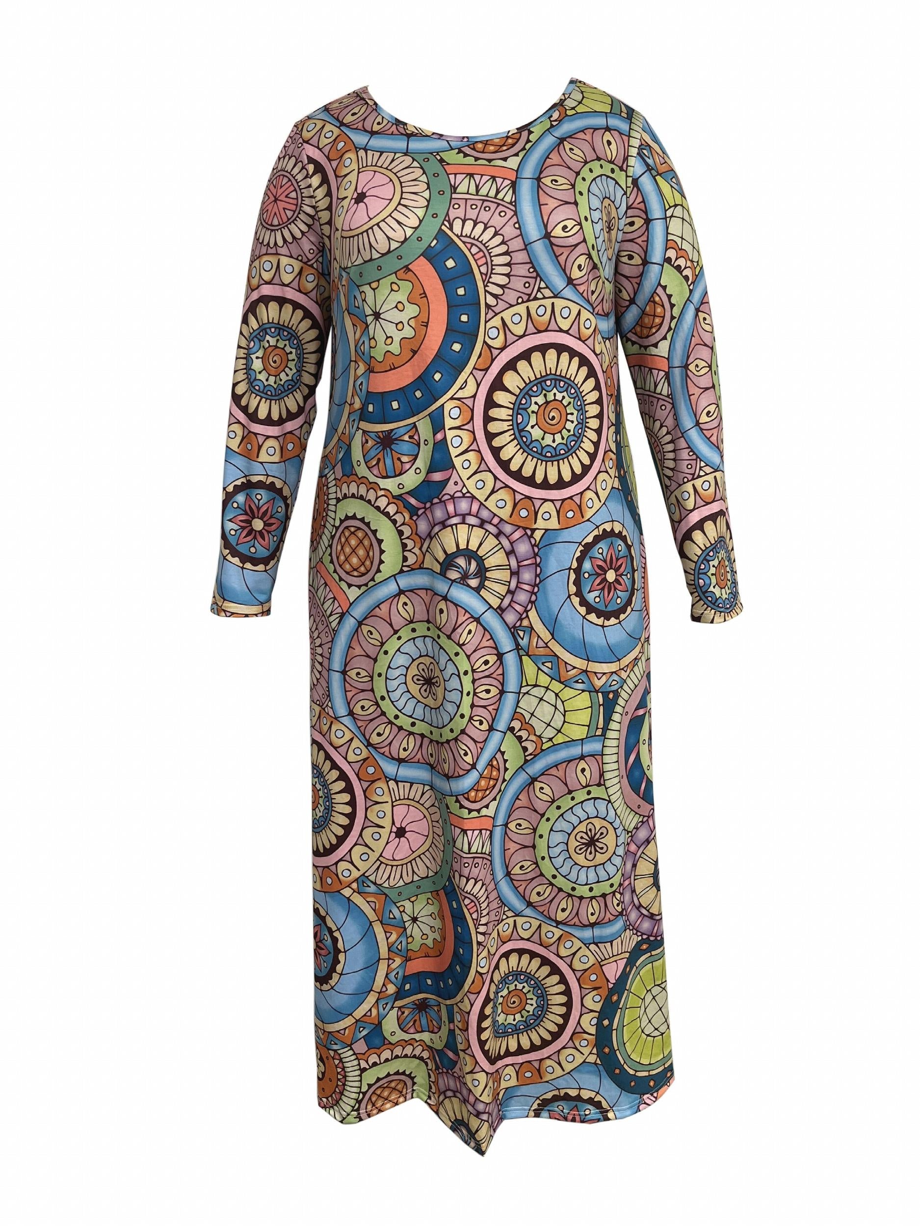  Retro Dress Women's Plus Madala Print Maxi Dress