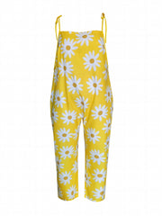  Daisy Print Tie Shoulder Cami Overall Jumpsuit