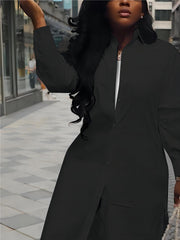 Women's Plus Solid Button Up Lantern Sleeve Midi Shirt Dress