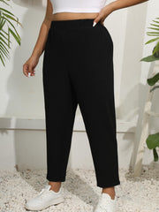 Plus Size Casual Pants Women's Plus Solid High Rise Medium Stretch Trousers