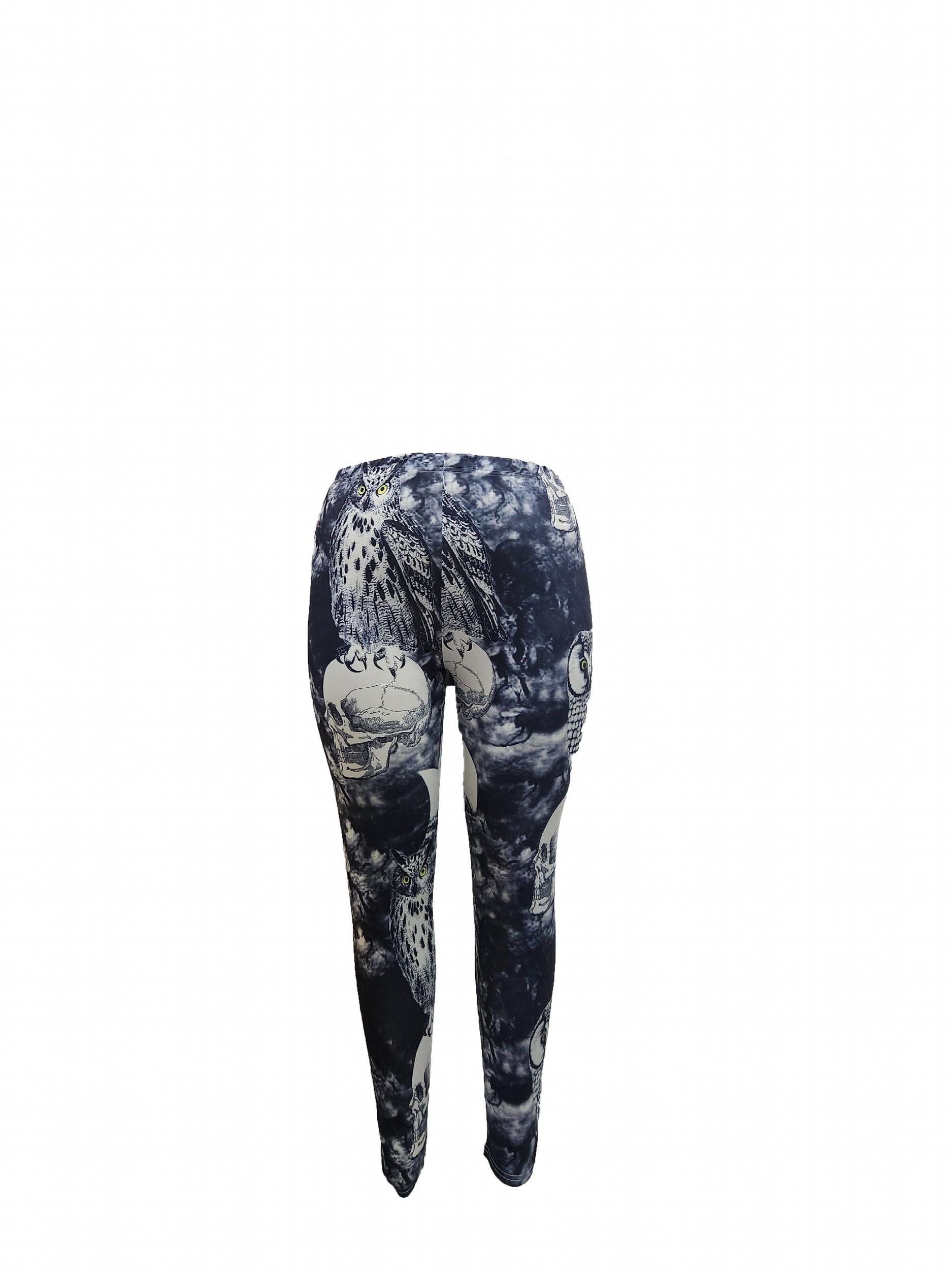  Goth Leggings Women's Plus Skull & Owl Print Leggings