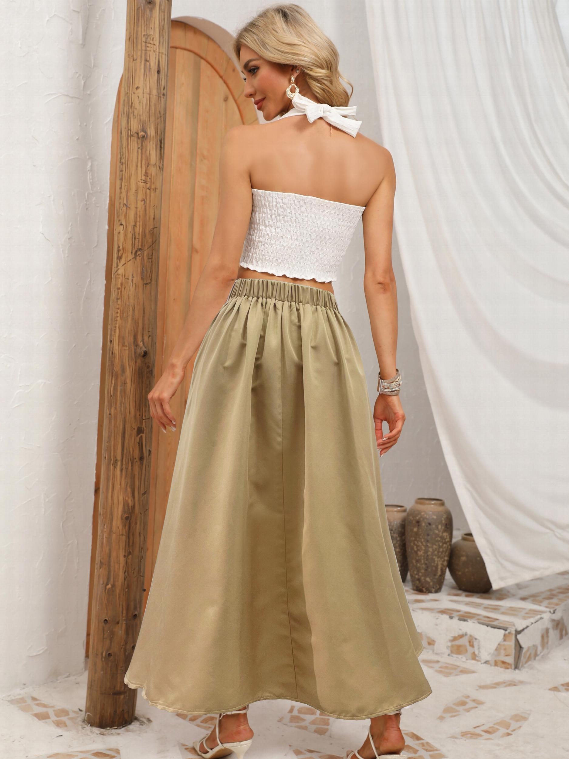  Satin High Rise A-line Maxi Skirt
