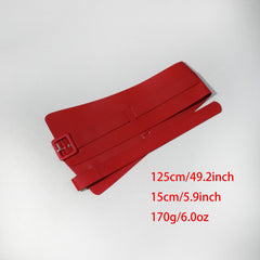 Red PU Corset Belt Adjustable Square Pin Buckle Classic Wide Waistband