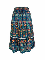  Boho Paisley Floral Print Maxi Skirt