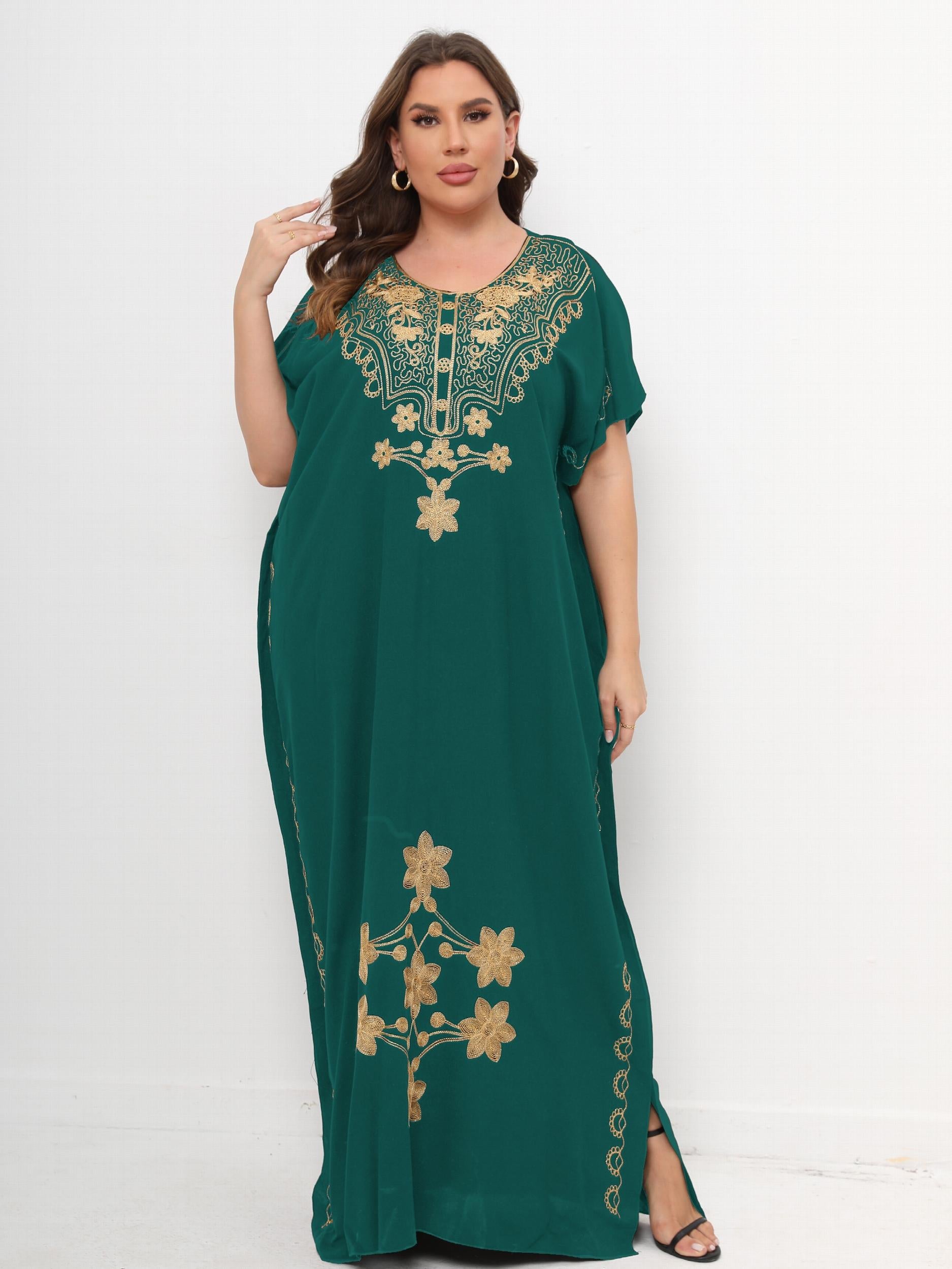  Floral Print Maxi Kaftan Dress