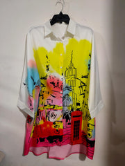  Boho Blouse Women's Plus Painting Print Bat Sleeve