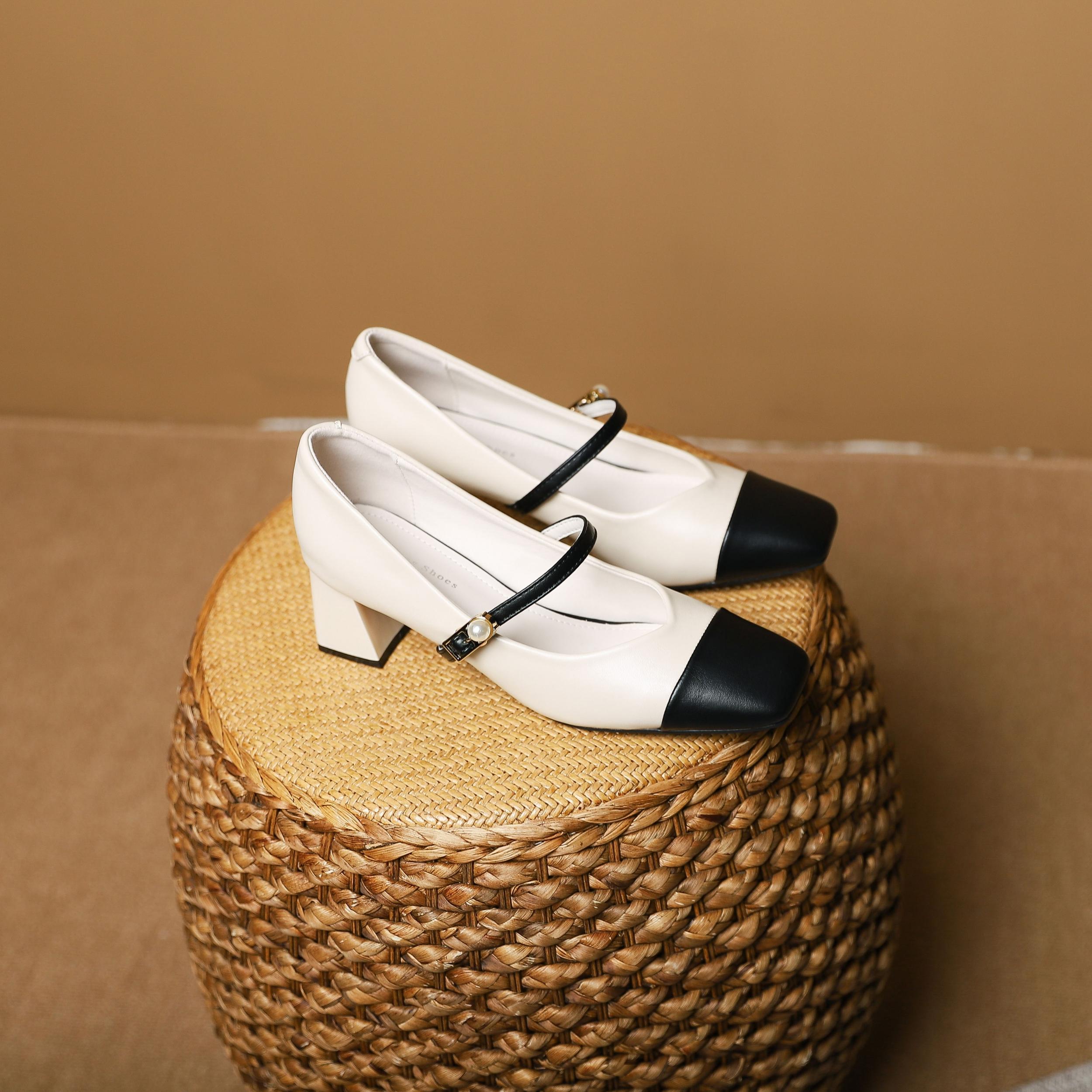 Women's Colorblock Chunky Heels Square Toe Dress Pumps