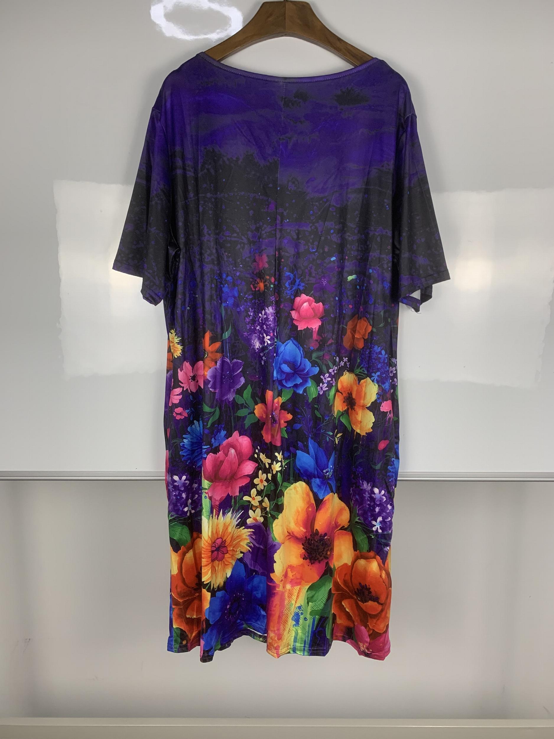  Floral Print Short Sleeve Dress With Pockets