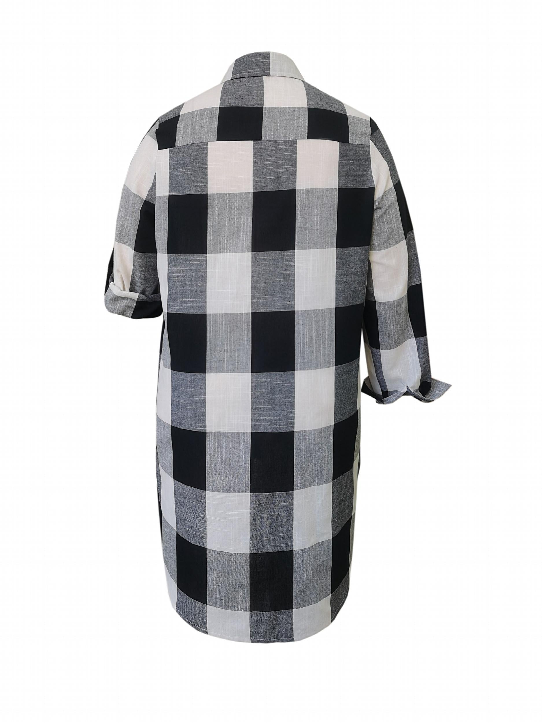  Gingham Button Up Collar Blouse
