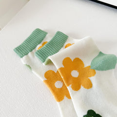 5 Pairs Floral Print Socks Women's Mid Tube Stockings & Hosiery