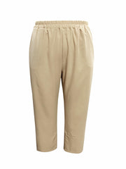  Solid Elastic Ruched Trousers With Pockets