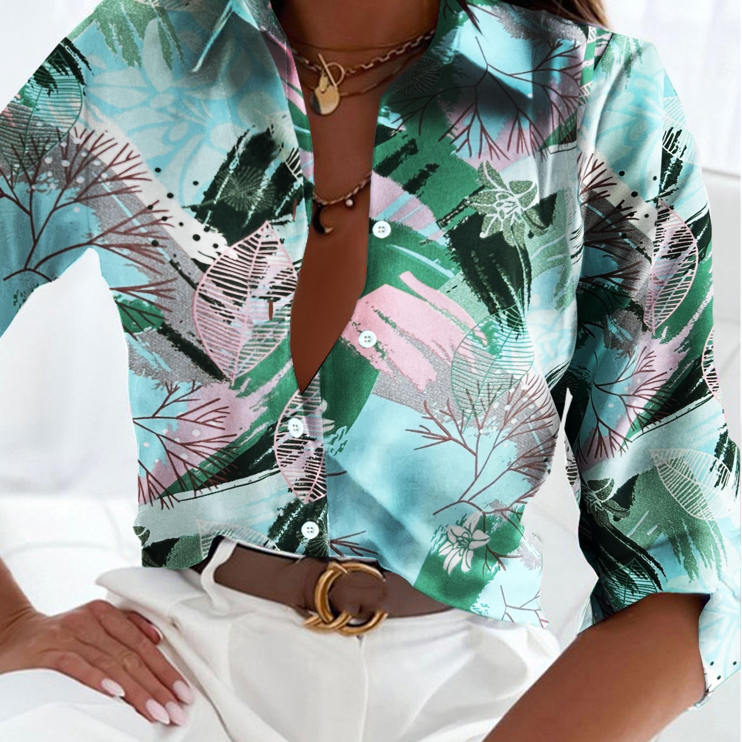  Leaf Print Long Sleeve Shirt