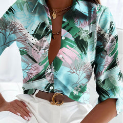  Leaf Print Long Sleeve Shirt