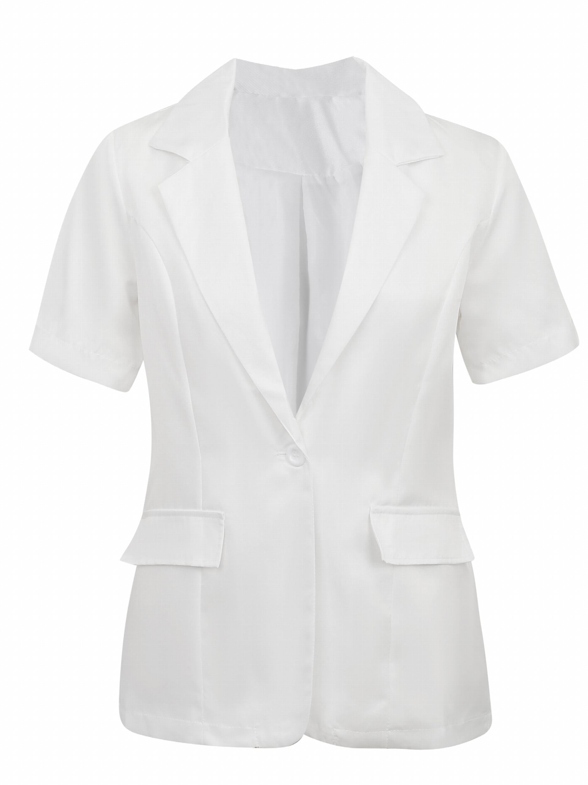  Solid Short Sleeve Open Front Workwear Jacket Blazer