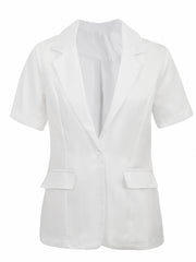  Solid Short Sleeve Open Front Workwear Jacket Blazer