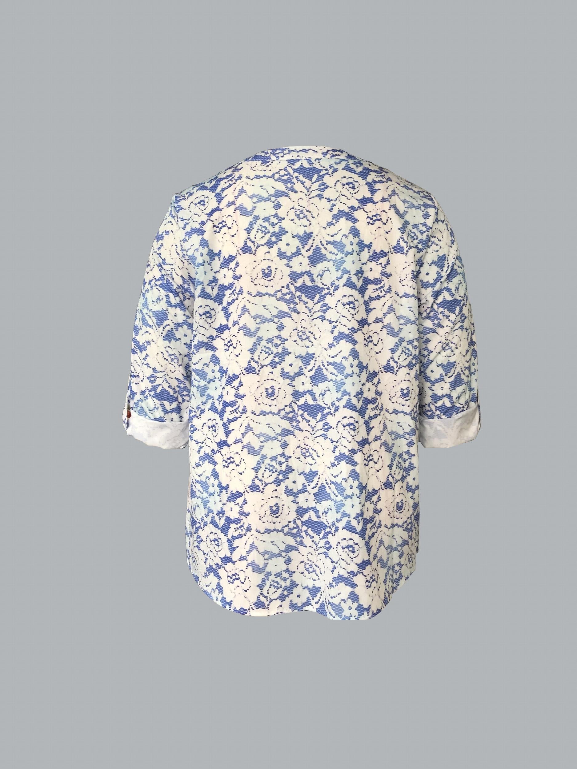  Floral Print Roll Up Sleeve Button Up Tunic Top