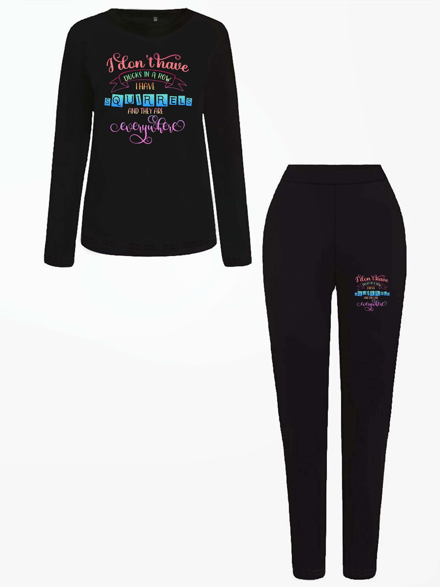Women's Plus Slogan Top & Leggings Set