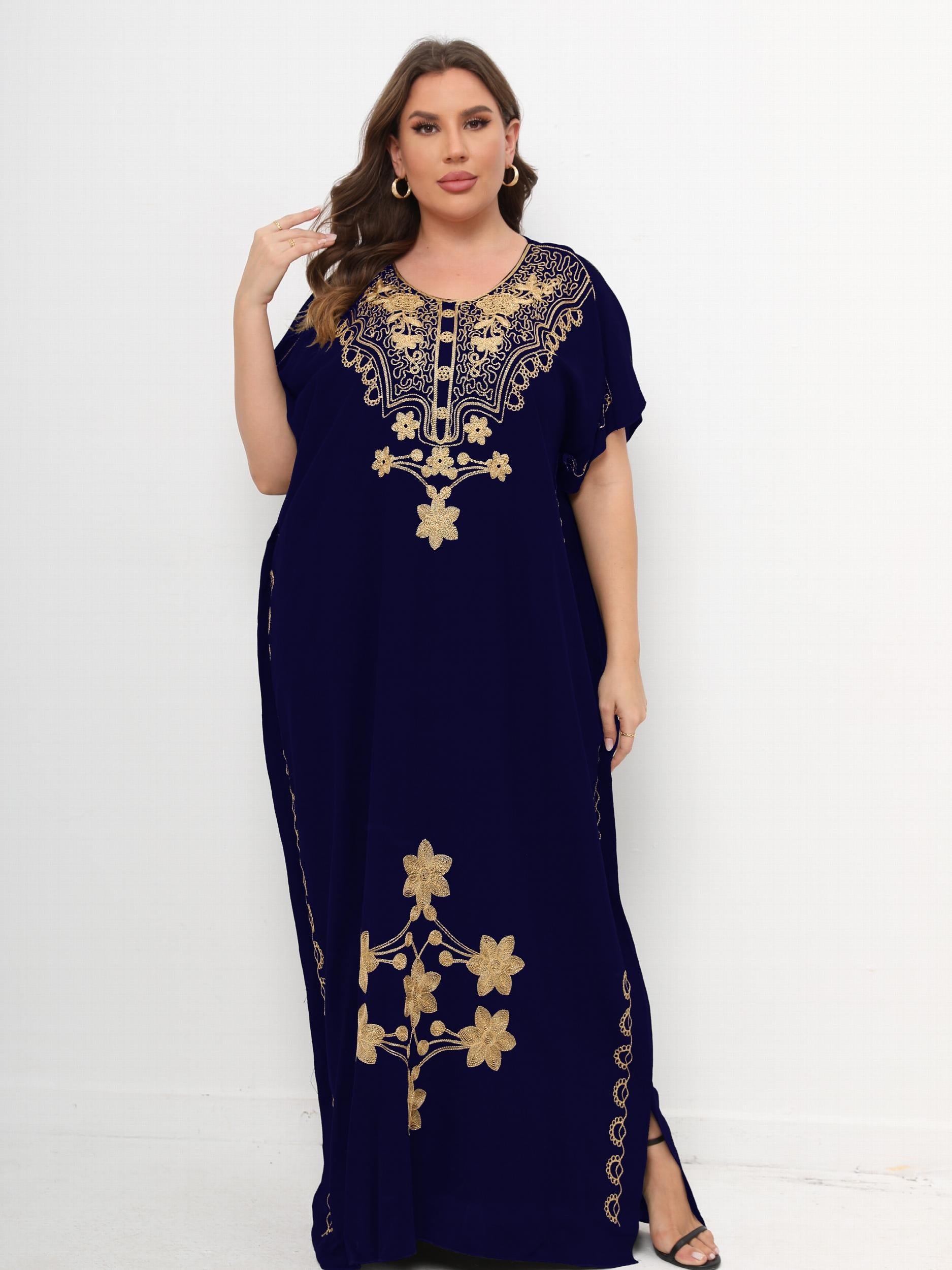  Floral Print Maxi Kaftan Dress