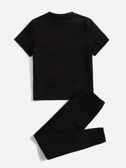Graphic Print Two Piece Set Short Sleeve T-Shirt & Slim Long Pants