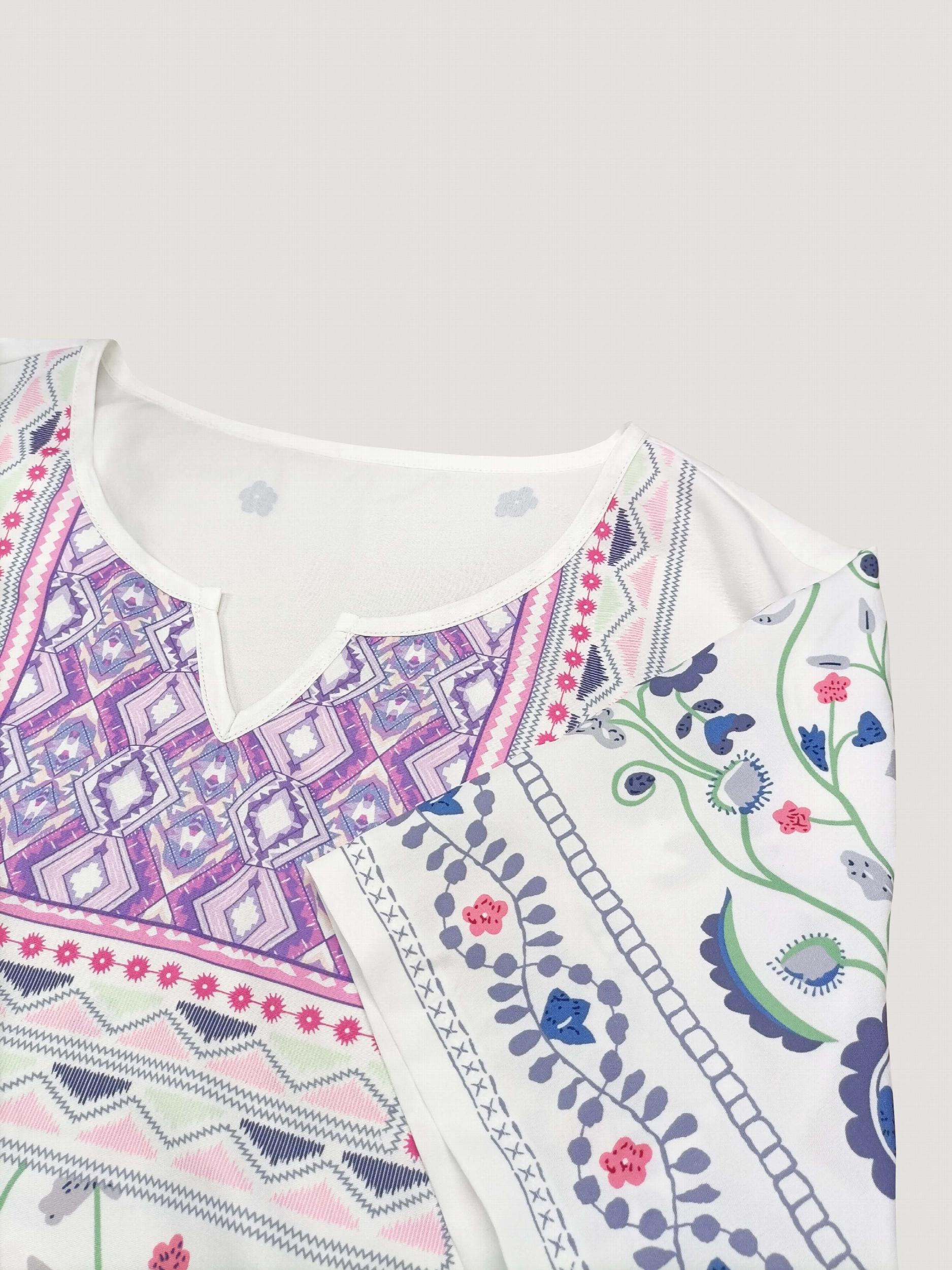  Floral Print Short Sleeve Blouse